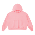 A light pink cropped hoodie with a white 'SCHMELON APPAREL' logo printed on the left chest, displayed on a clean white background.