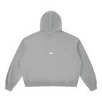 A light gray cropped hoodie shown from the back, featuring a small gold embroidered logo centered below the neckline, set against a plain white background.