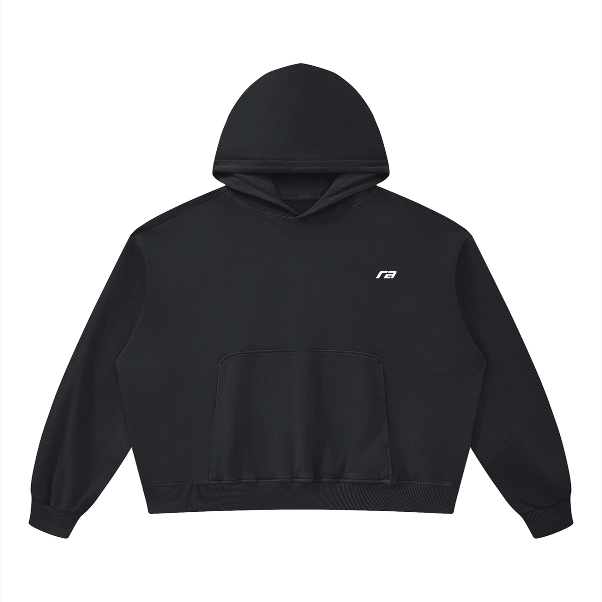 A dark gray cropped hoodie with a black and white dripping paint splatter graphic across the chest, displayed on a solid white background.
