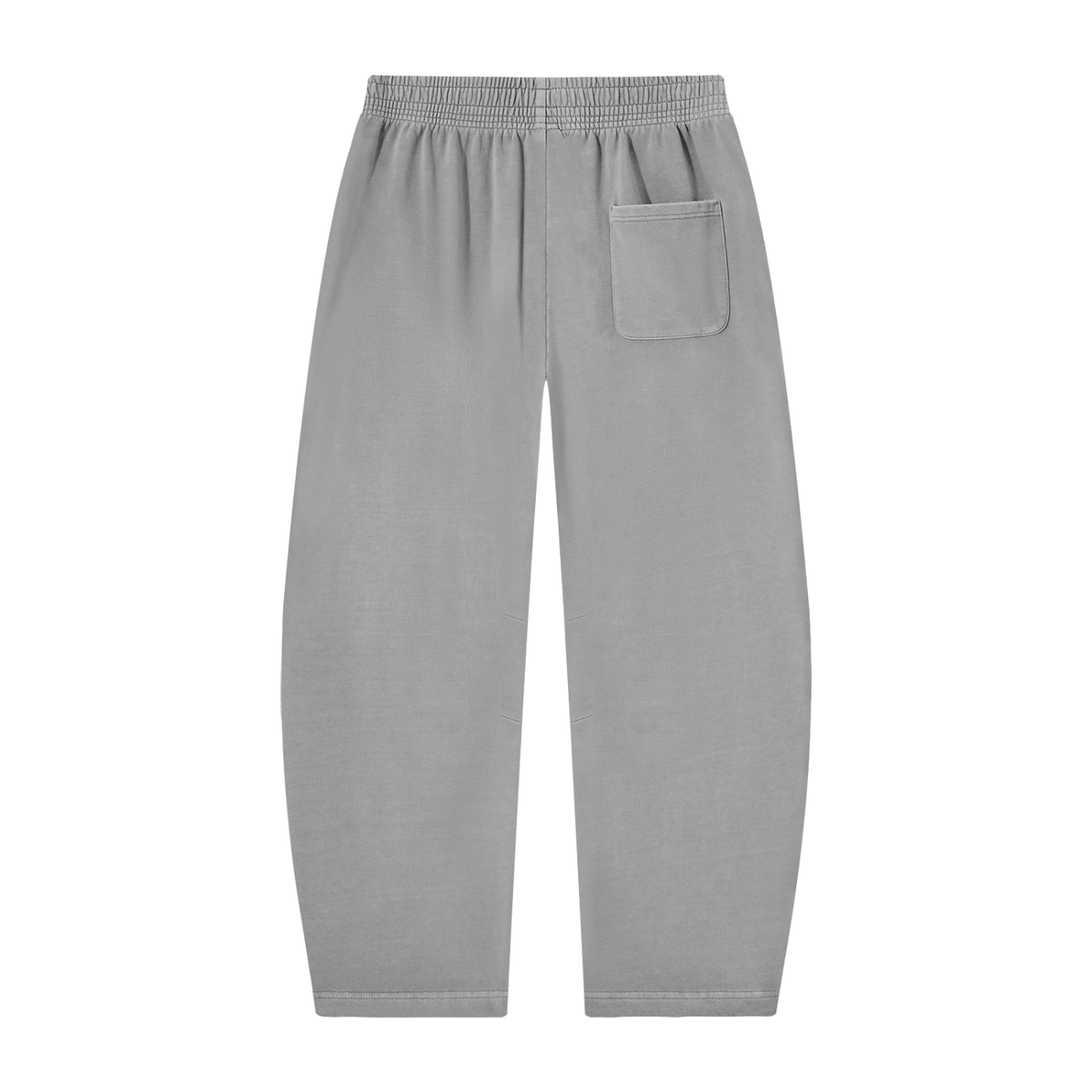 Light gray sweatpants with an elastic waistband, straight legs, and a single patch pocket on the right side, shown against a plain white background.