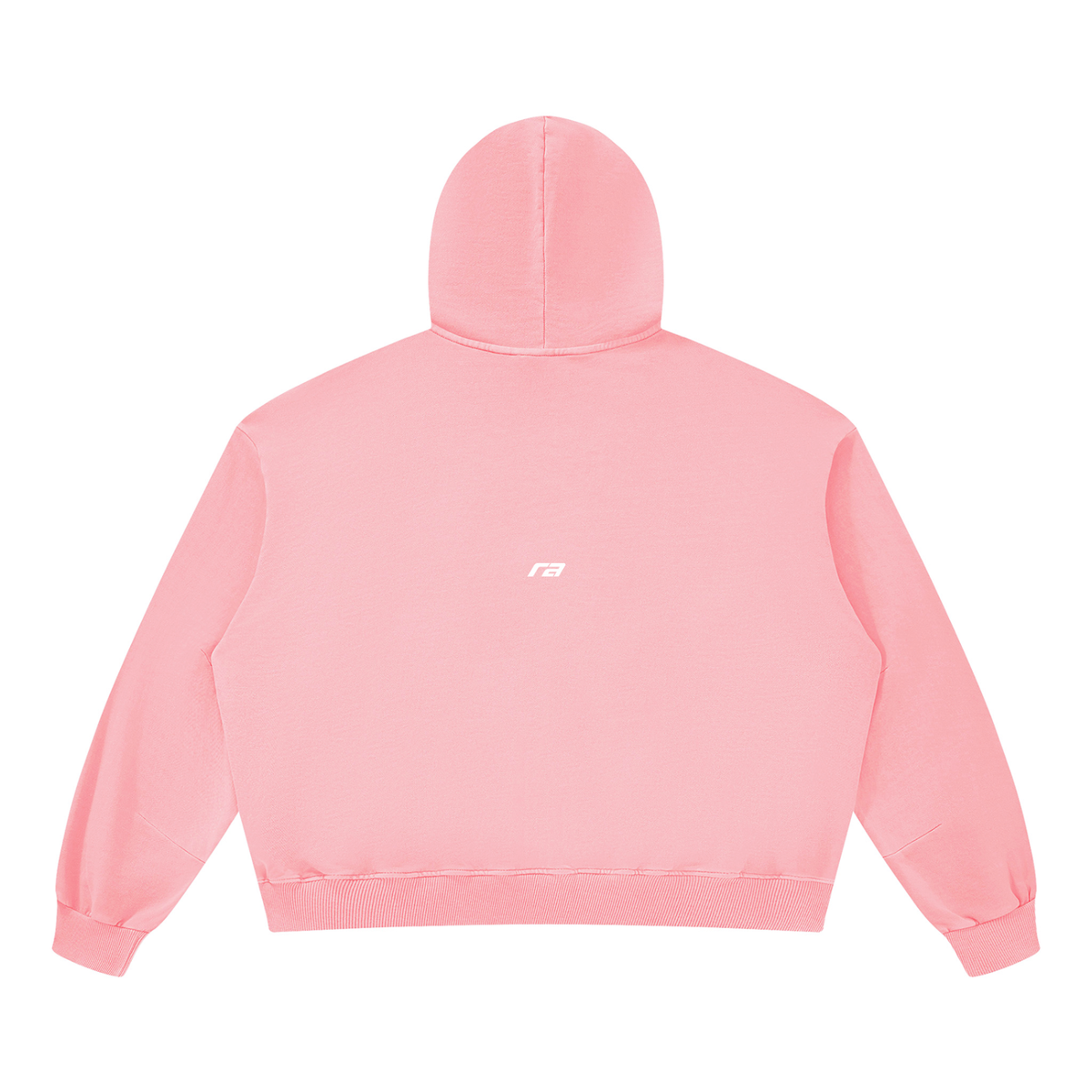 A light pink cropped hoodie shown from the back, featuring a simple crew neck, long sleeves, and ribbed cuffs and hem, presented on a solid white background.