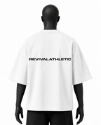 A white short-sleeve t-shirt with 'REVIVALATHLETIC' printed in black across the back, displayed on a black mannequin from the rear against a plain white background.