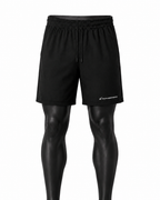 Black athletic shorts with a drawstring waist and a small white 'Cruisermaster' logo on the lower left leg, displayed on a black mannequin leg form against a white background.