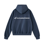 A navy blue hoodie shown from the back, featuring a white 'revivalathletic' logo printed across the upper back, set against a plain white background.