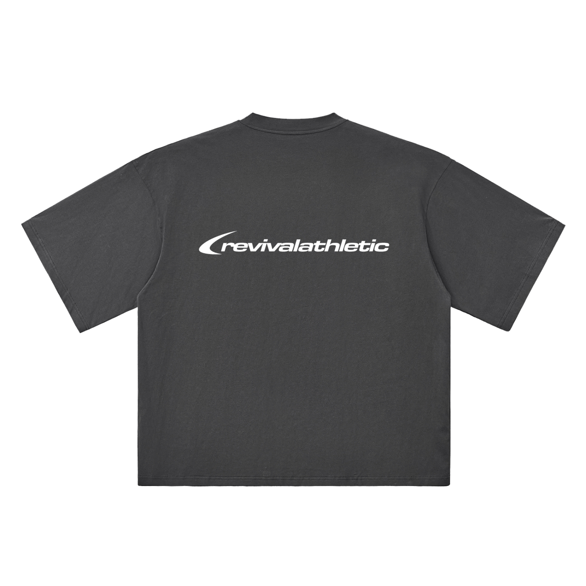 Black t-shirt with 'REVIVALATHLETIC' text on a white background