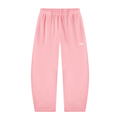 Light pink sweatpants with an elastic waistband and a small white logo on the left thigh, shown flat against a white background.