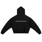 Black hoodie with 'REVIVALATHLETIC' text on a white background