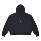 A black cropped hoodie shown from the back, featuring a small white 'rb' logo centered on the upper back, set against a plain white background.