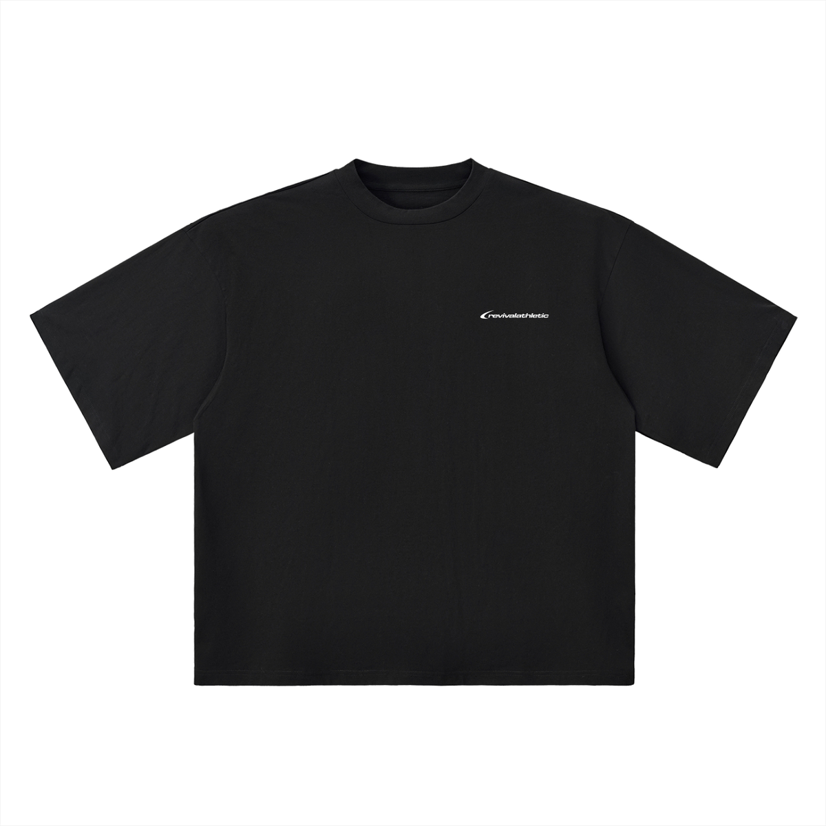 Black t-shirt with 'REVIVALATHLETIC' logo on a white background