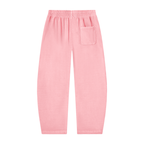 Light pink lounge pants with an elastic waistband, a side pocket, and ribbed cuffs, shown flat on a white background.